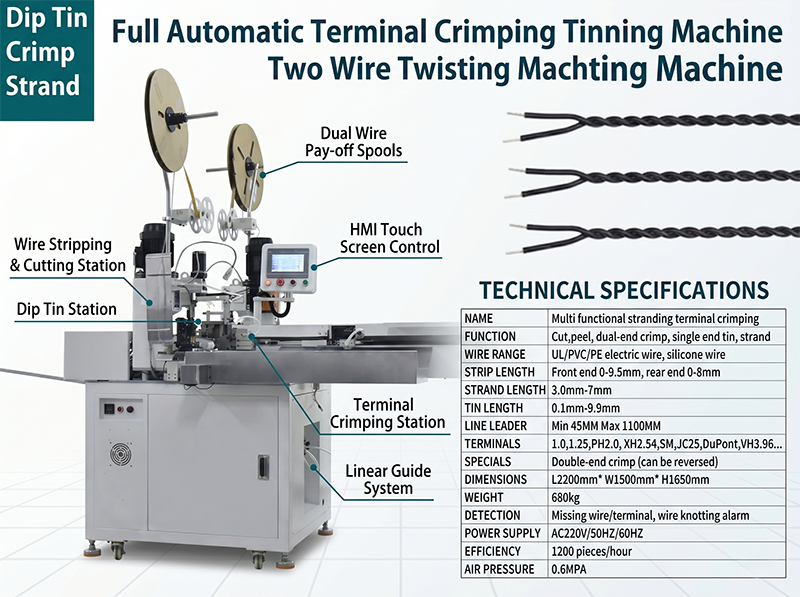 Máquina totalmente automática de crimpado y estañado de terminales, máquina de torsión de dos hilos JW-WTT